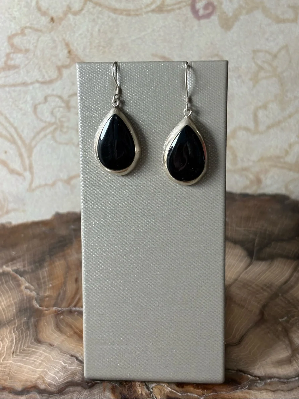 Sterling Silver Teardrop Black Onyx Dangle Earrings
